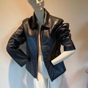 Vintage Sienna Studio leather lined full zip collar pockets jacket Black Large